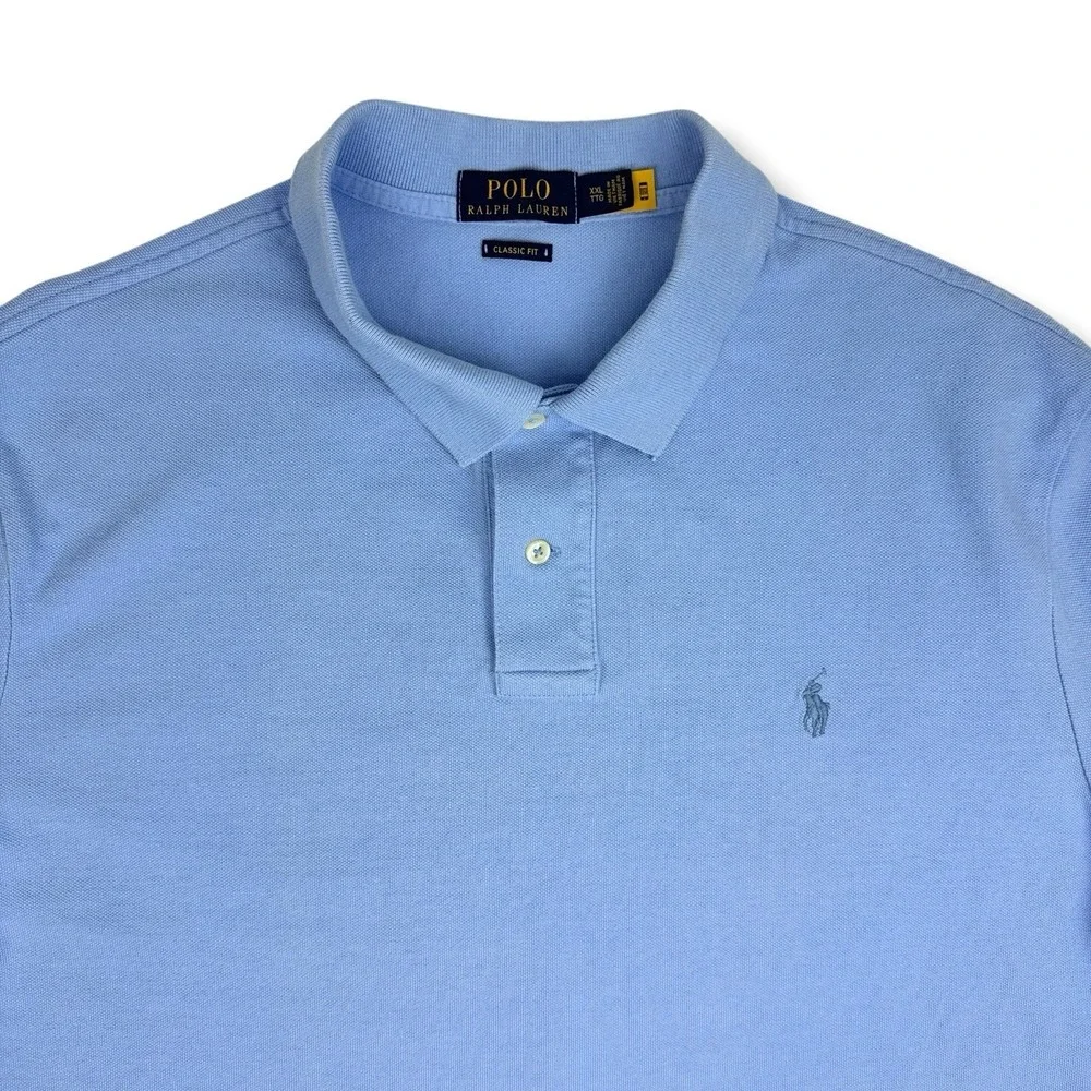 Ralph Lauren Polo Shirt Mens 2XL Pique Cotton Blue Pony Golf Preppy‎ Classic Fit